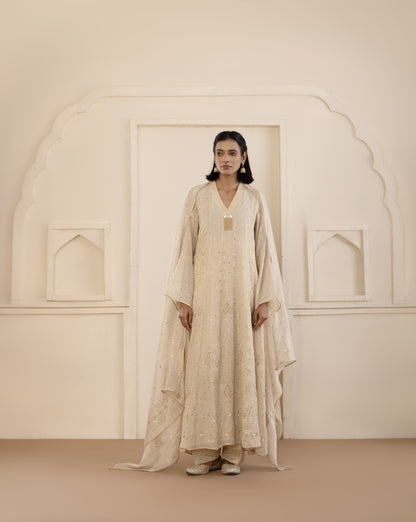 Gold Mukaish Tissue Anarkali Set