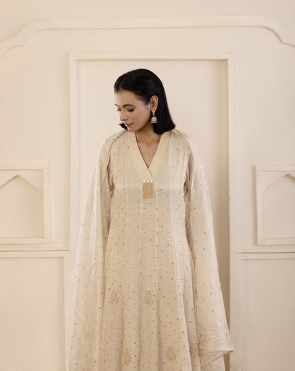 Gold Mukaish Tissue Anarkali Set