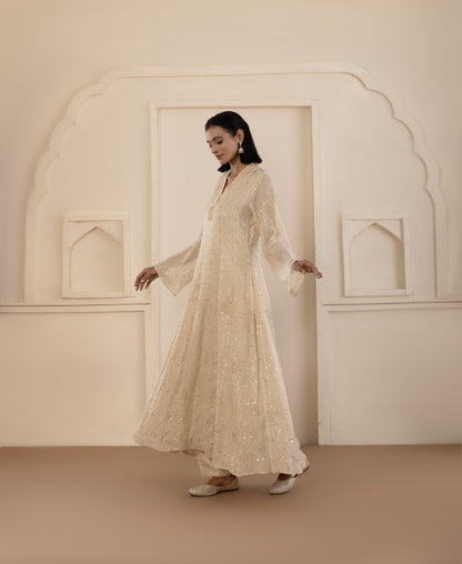 Gold Mukaish Tissue Anarkali Set