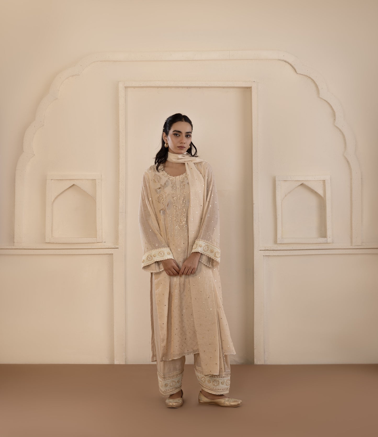 Ganga Jamuni Bird Motif Tissue Suit Set