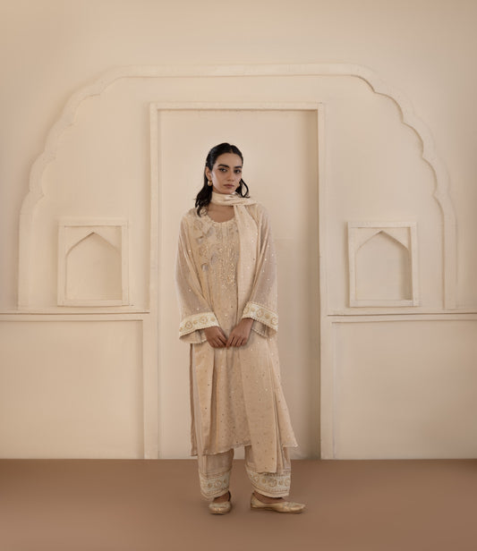 Ganga Jamuni Bird Motif Tissue Suit Set