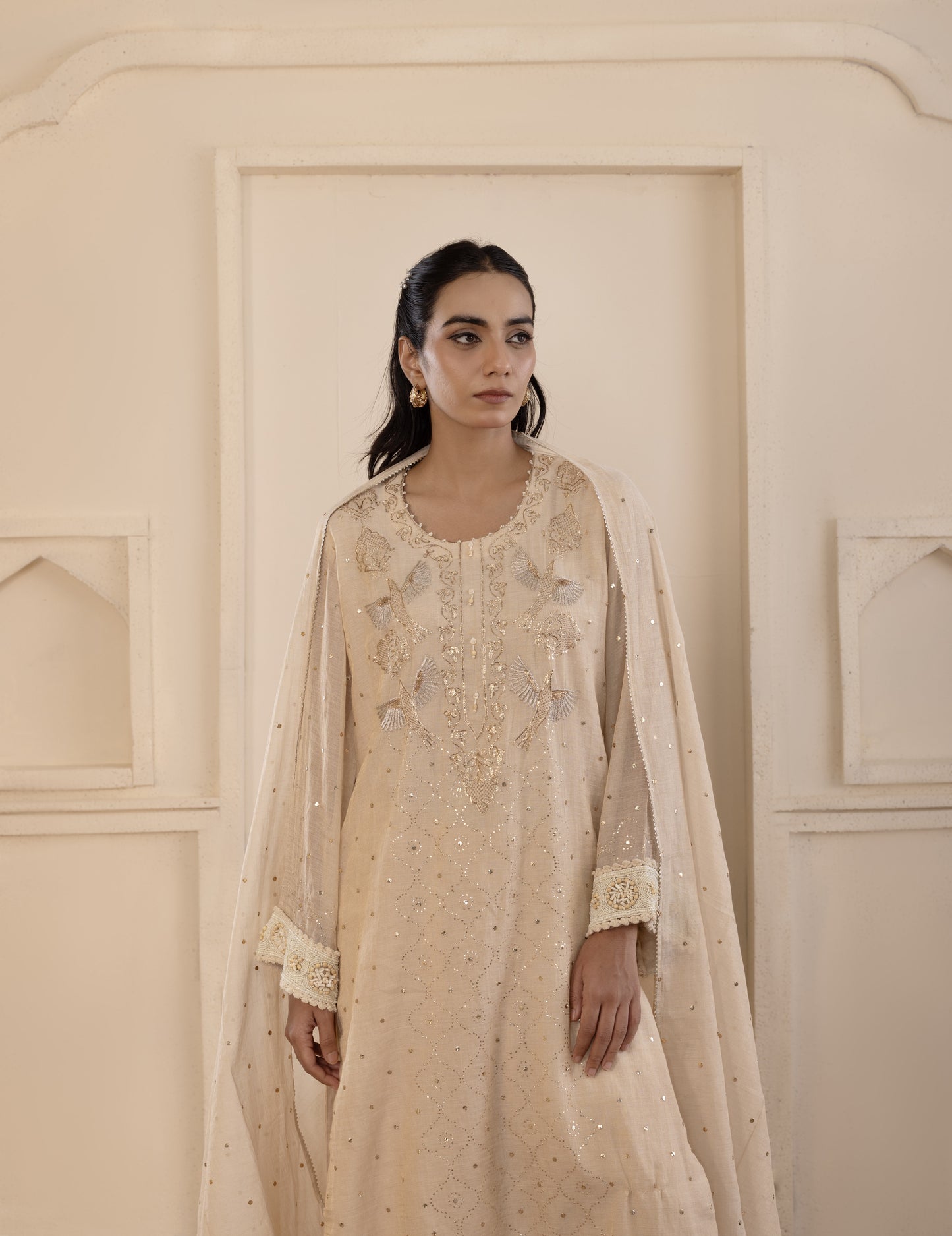 Ganga Jamuni Bird Motif Tissue Suit Set