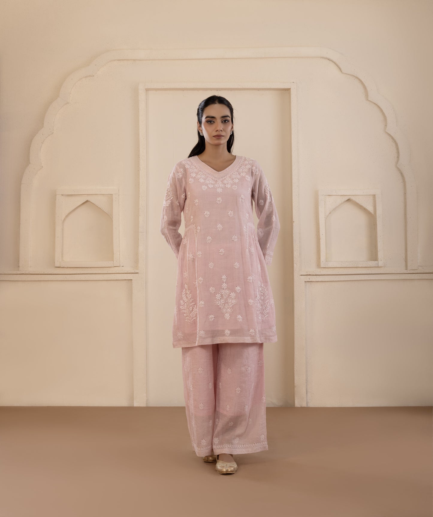 Blush Pink Mukaish Tissue Co-ord Set