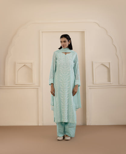 Teal Chikankari Mul Suit Set