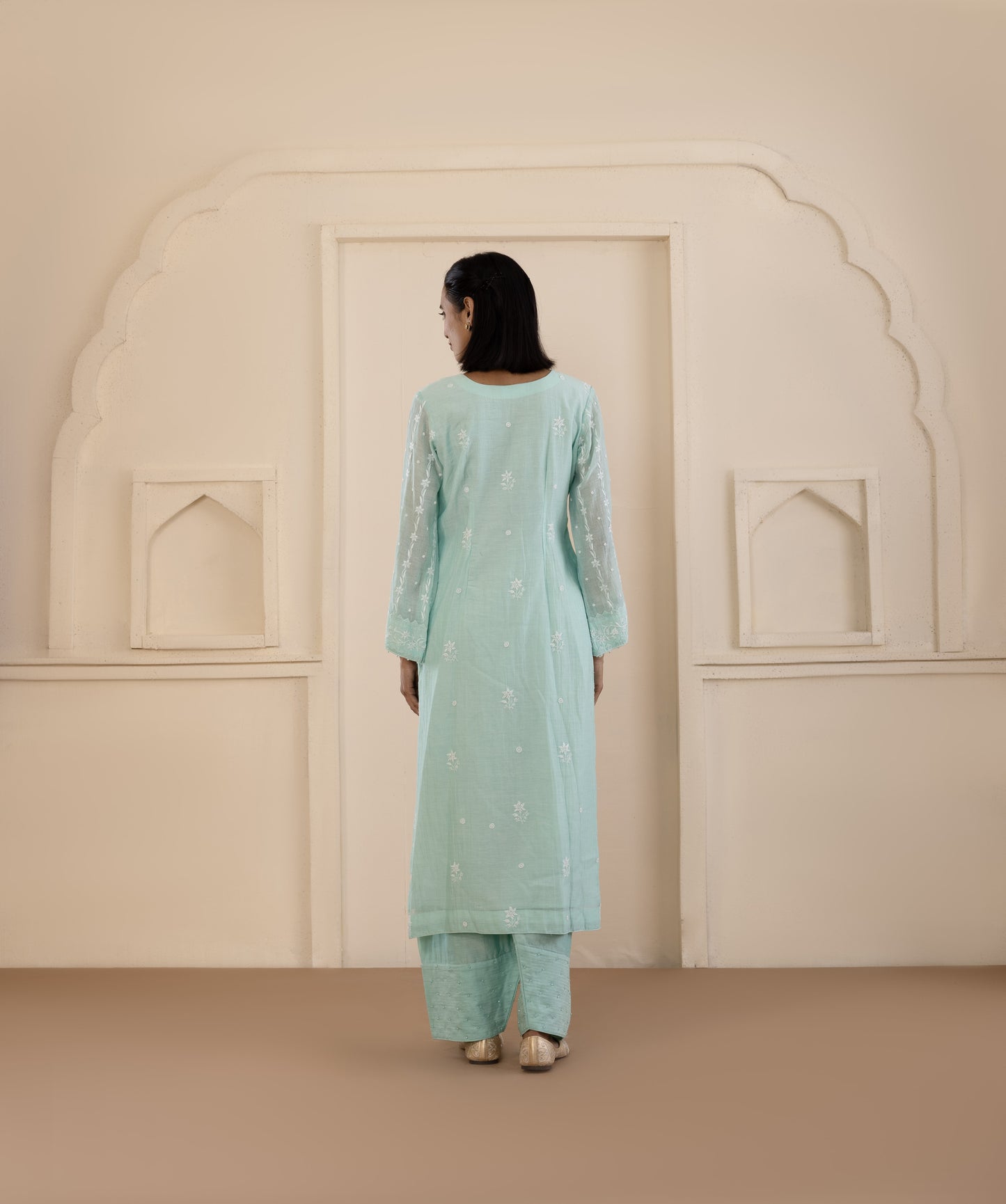 Teal Chikankari Mul Suit Set