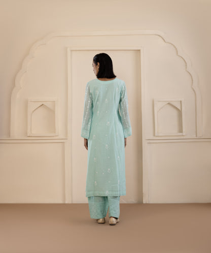 Teal Chikankari Mul Suit Set