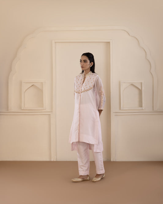 Blush Pink Organza Chikankari Co-ord Set