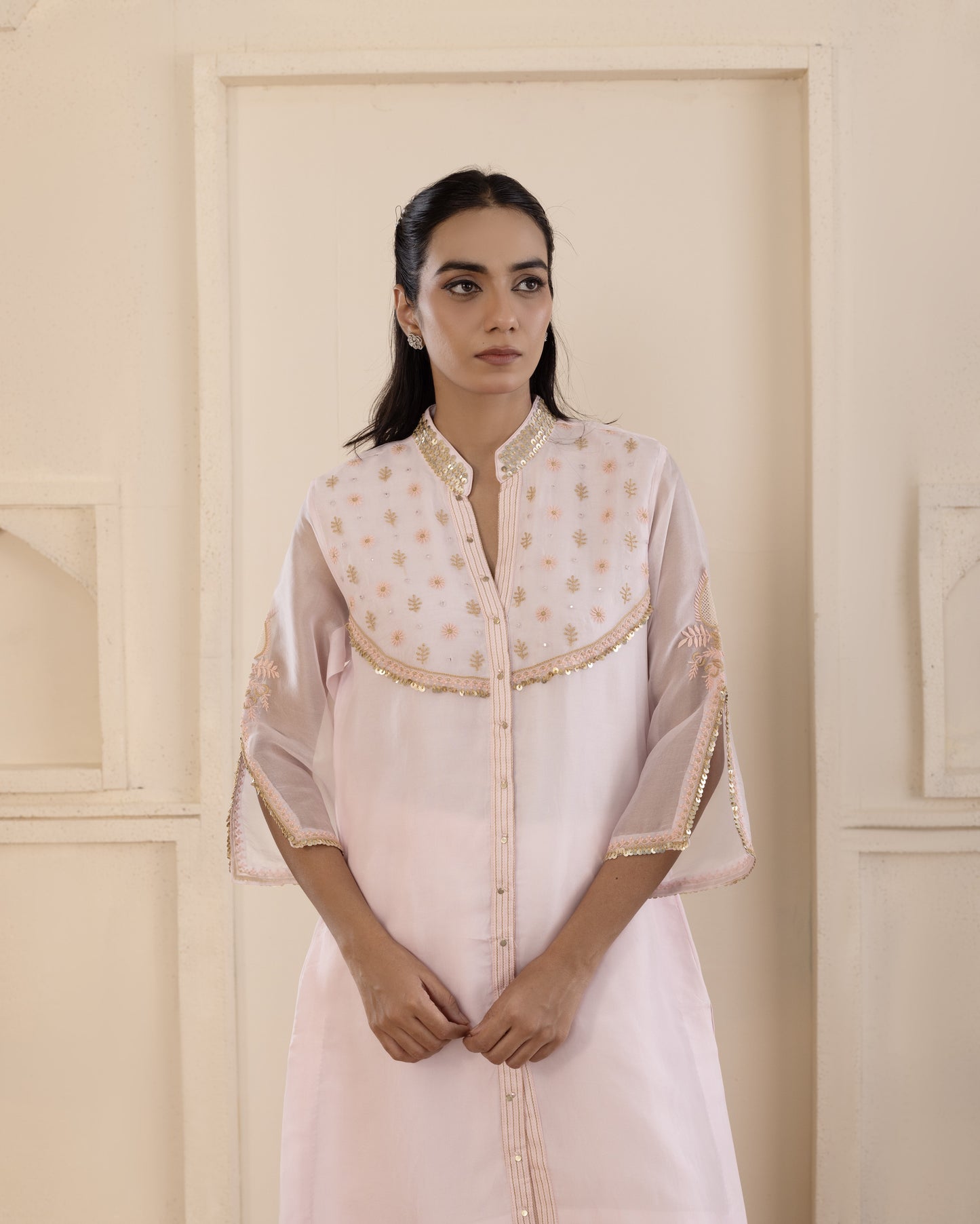 Blush Pink Organza Chikankari Co-ord Set