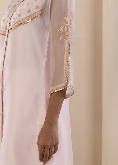 Blush Pink Organza Chikankari Co-ord Set