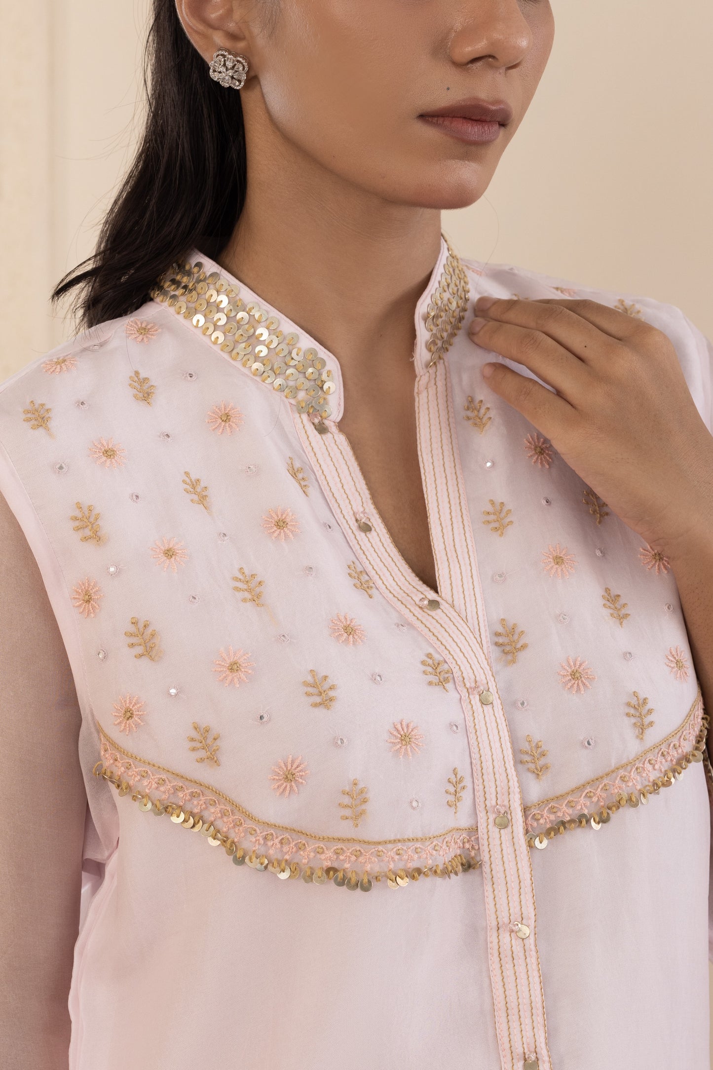 Blush Pink Organza Chikankari Co-ord Set