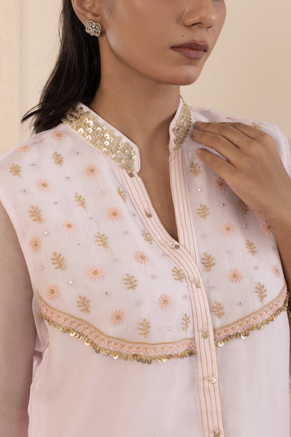 Blush Pink Organza Chikankari Co-ord Set