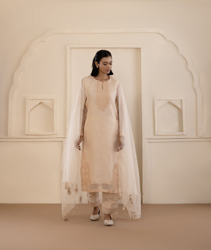 Peach Paisley Organza Suit Set