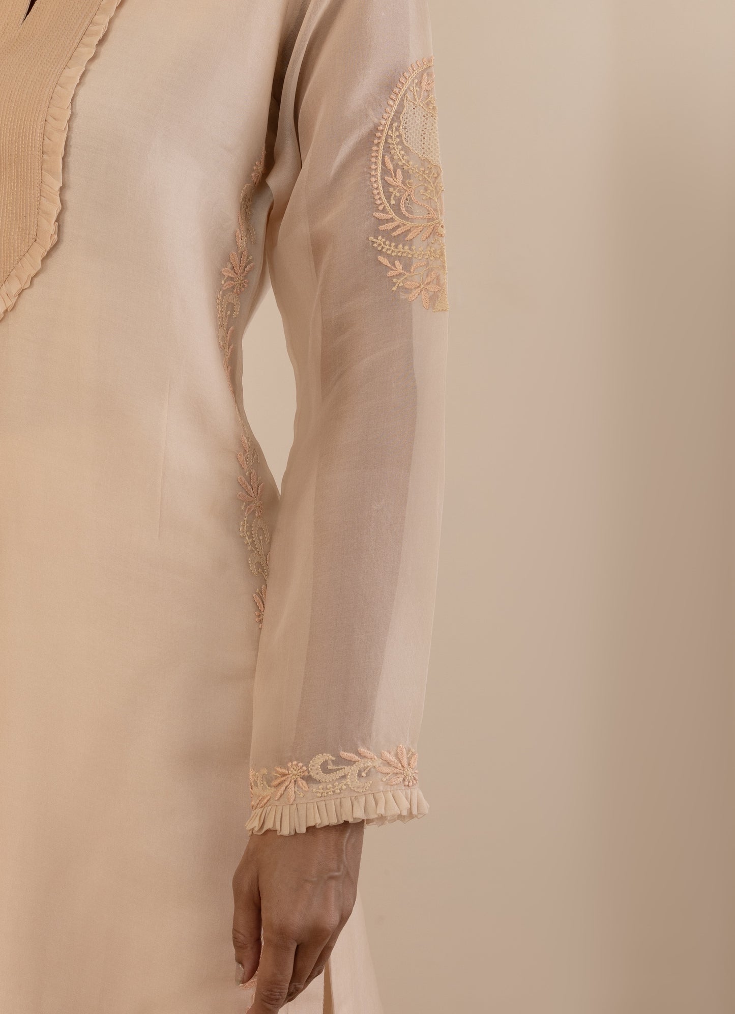 Peach Paisley Organza Suit Set
