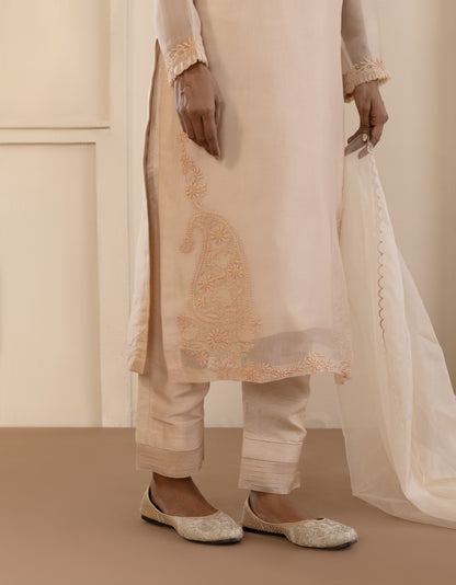 Peach Paisley Organza Suit Set