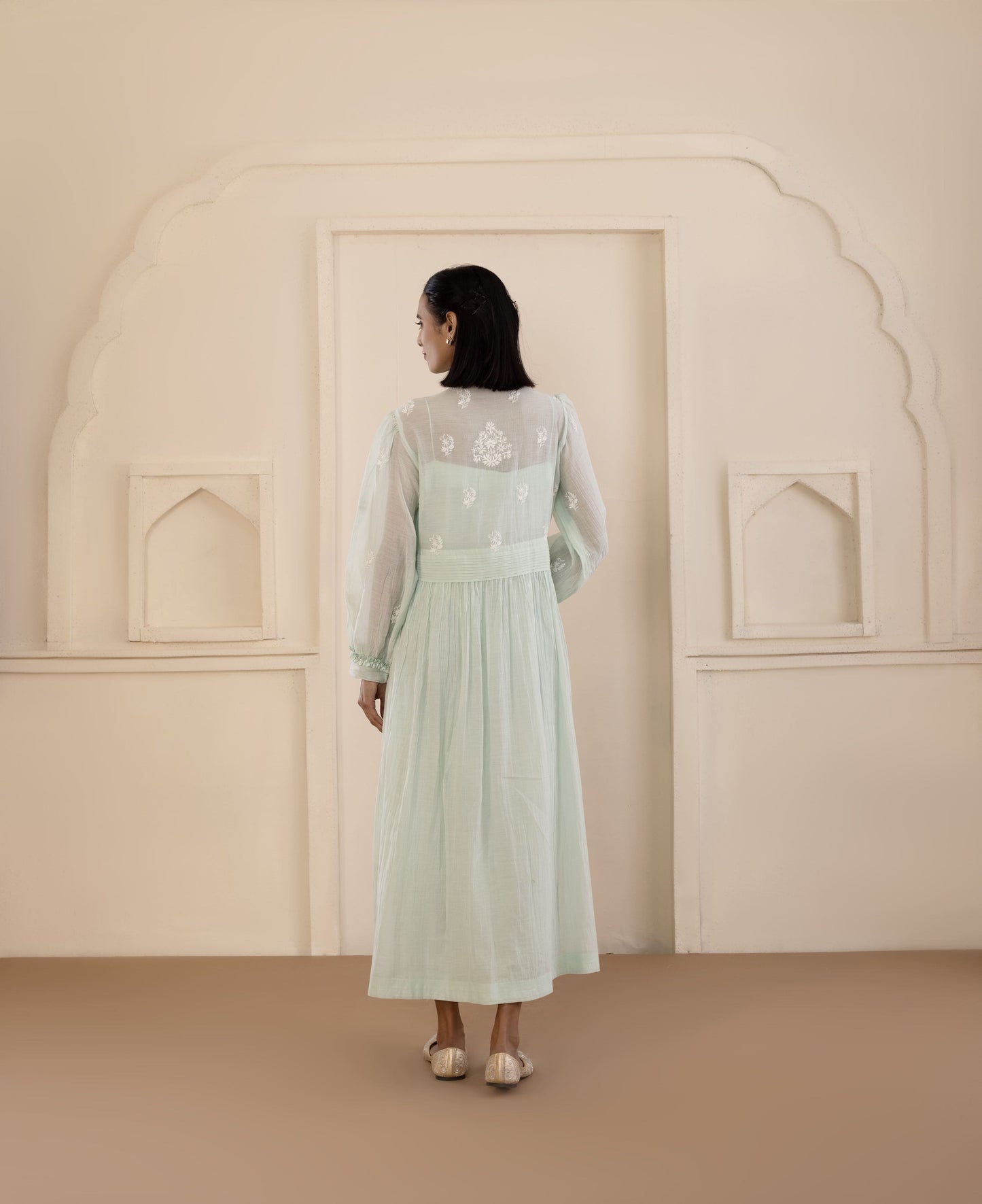 Mint Chikankari Mul Dress