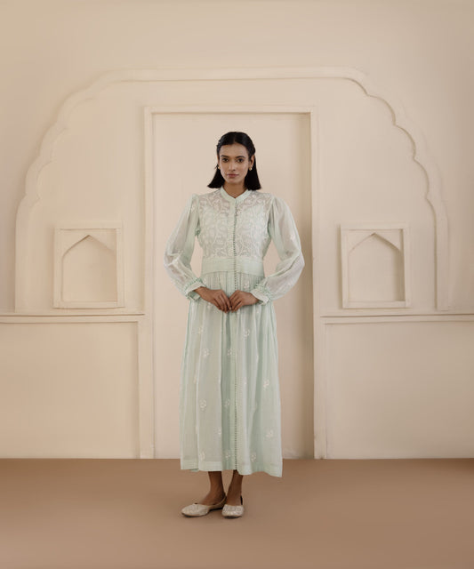 Mint Chikankari Mul Dress