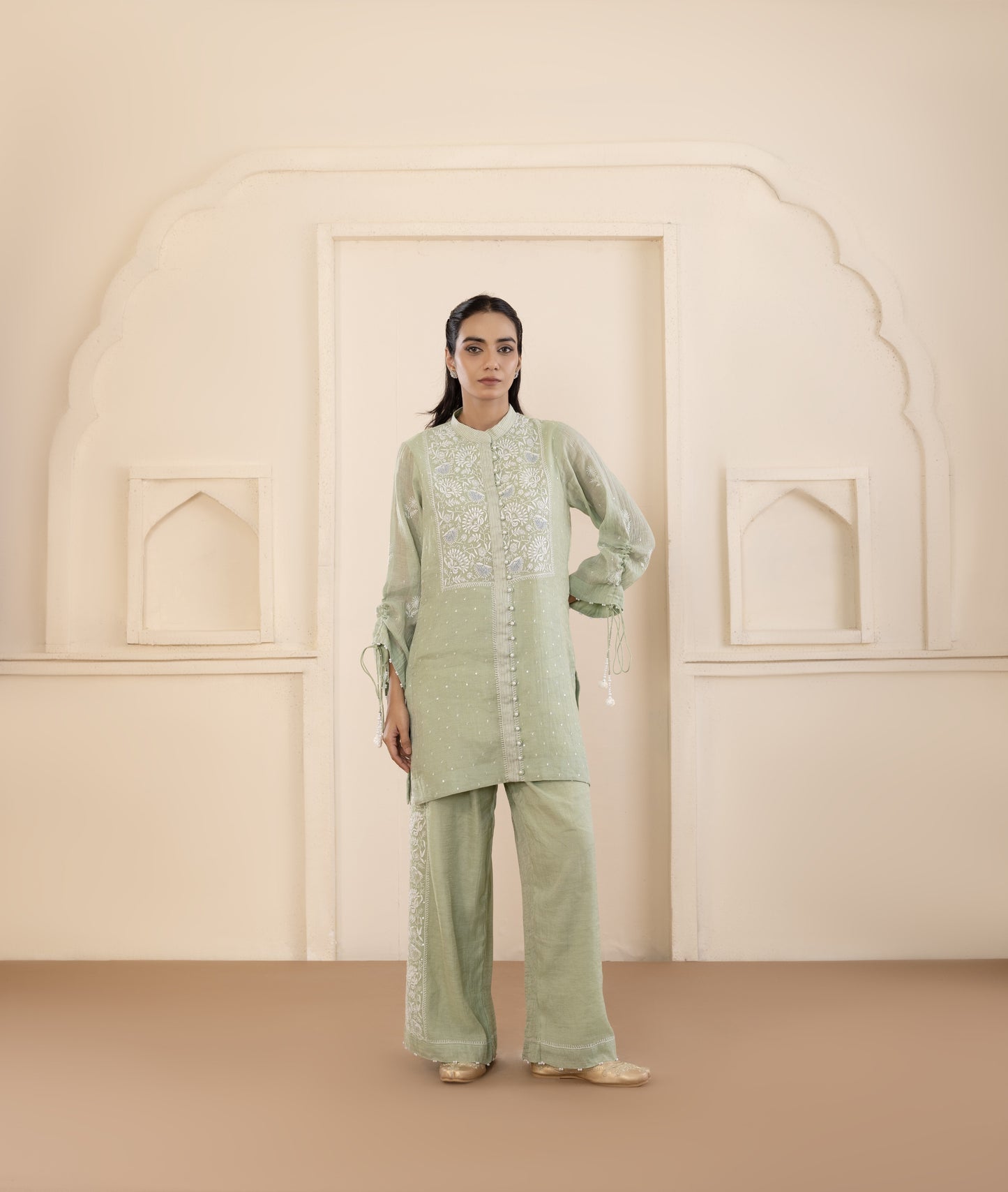 Forest Green Chikankari Tissue Co-ord Set