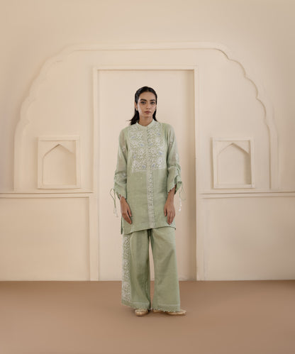 Forest Green Chikankari Tissue Co-ord Set