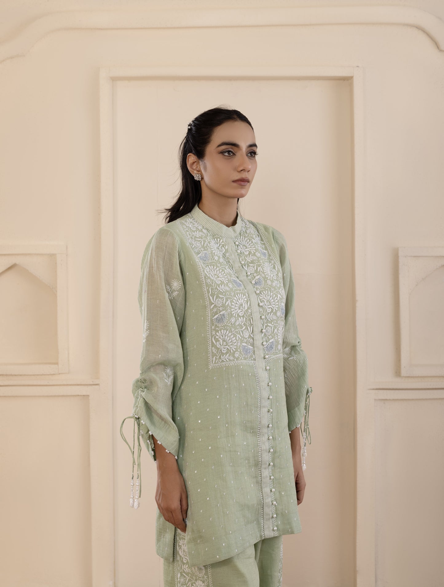 Forest Green Chikankari Tissue Co-ord Set