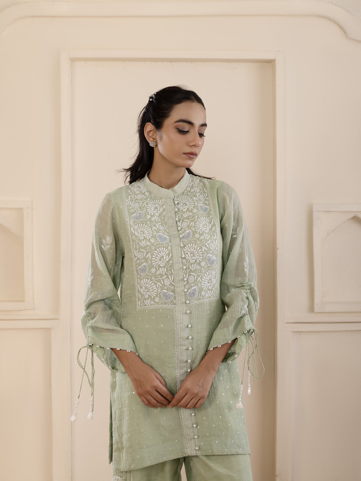 Forest Green Chikankari Tissue Co-ord Set