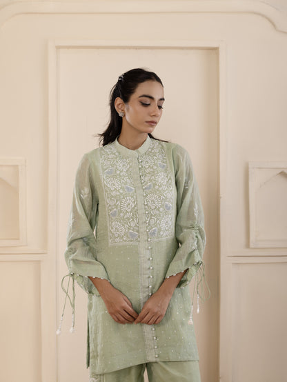 Forest Green Chikankari Tissue Co-ord Set