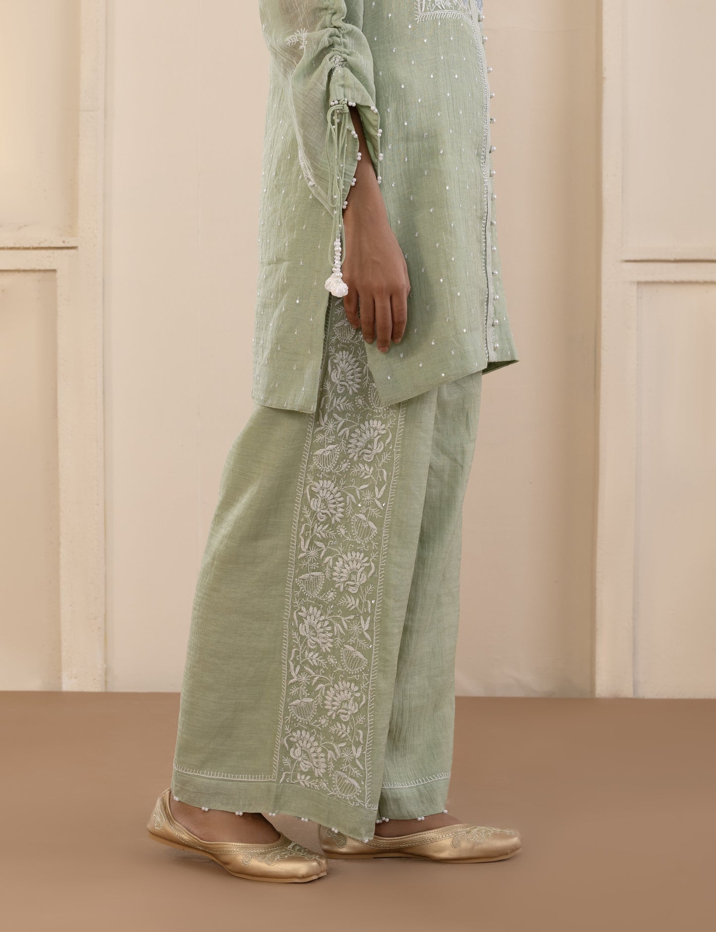 Forest Green Chikankari Tissue Co-ord Set