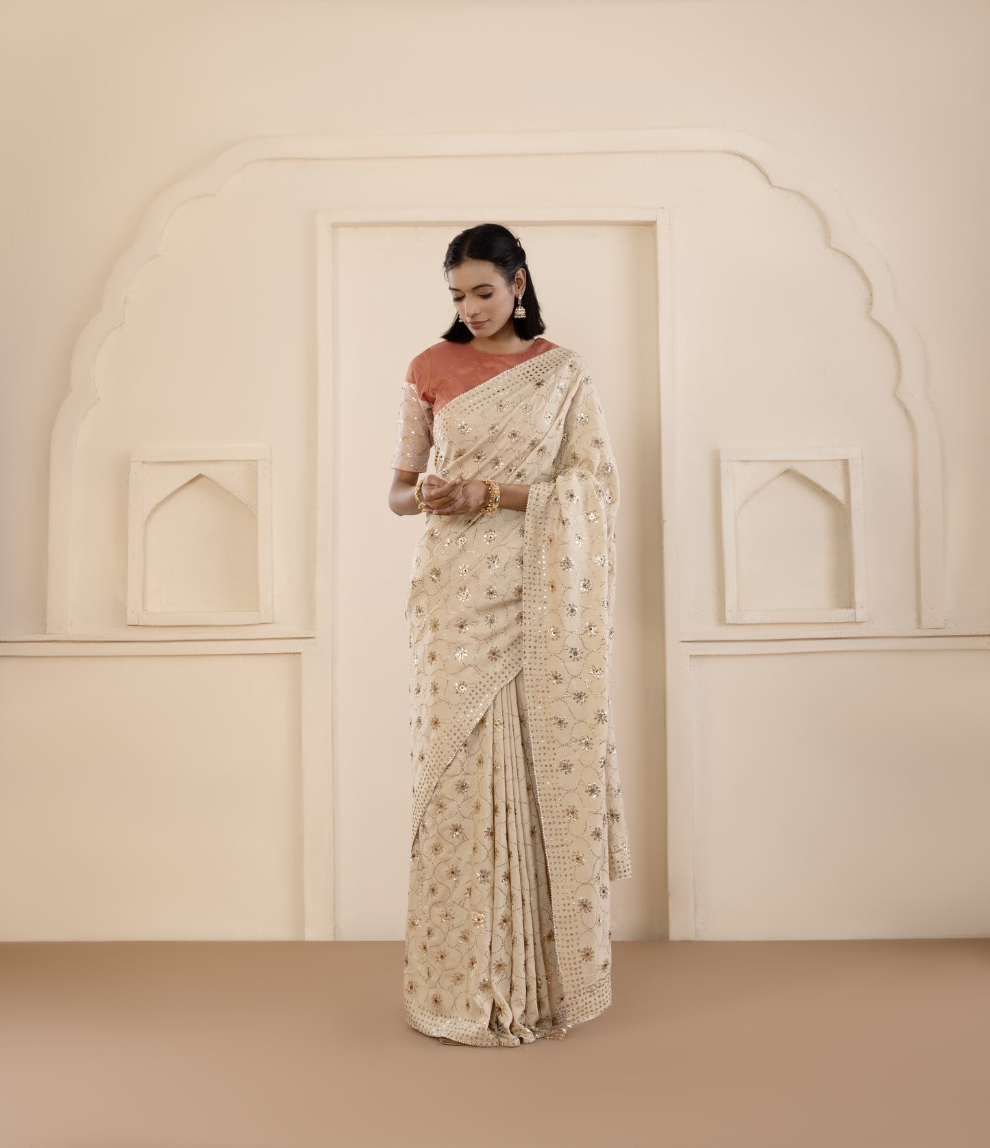 Emerald Highlighted Mukaish Muga Silk Saree