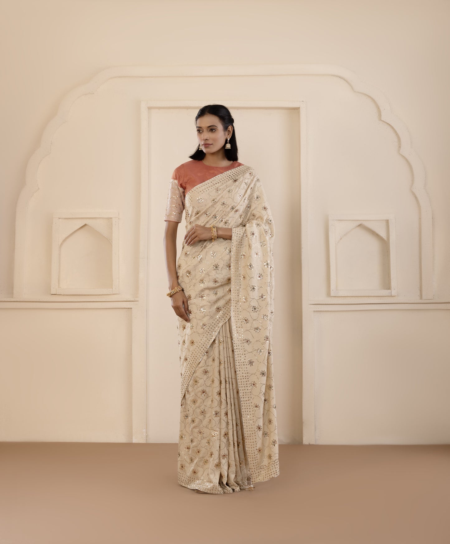 Emerald Highlighted Mukaish Muga Silk Saree
