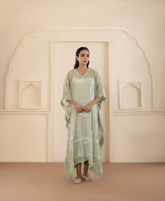 Sage Green Chikankari Kaftan