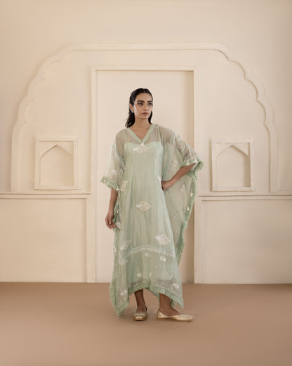 Sage Green Chikankari Kaftan