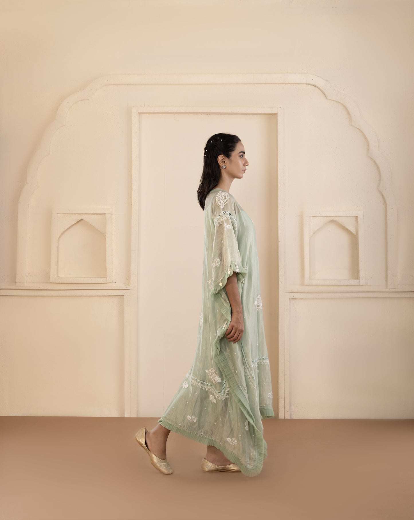 Sage Green Chikankari Kaftan