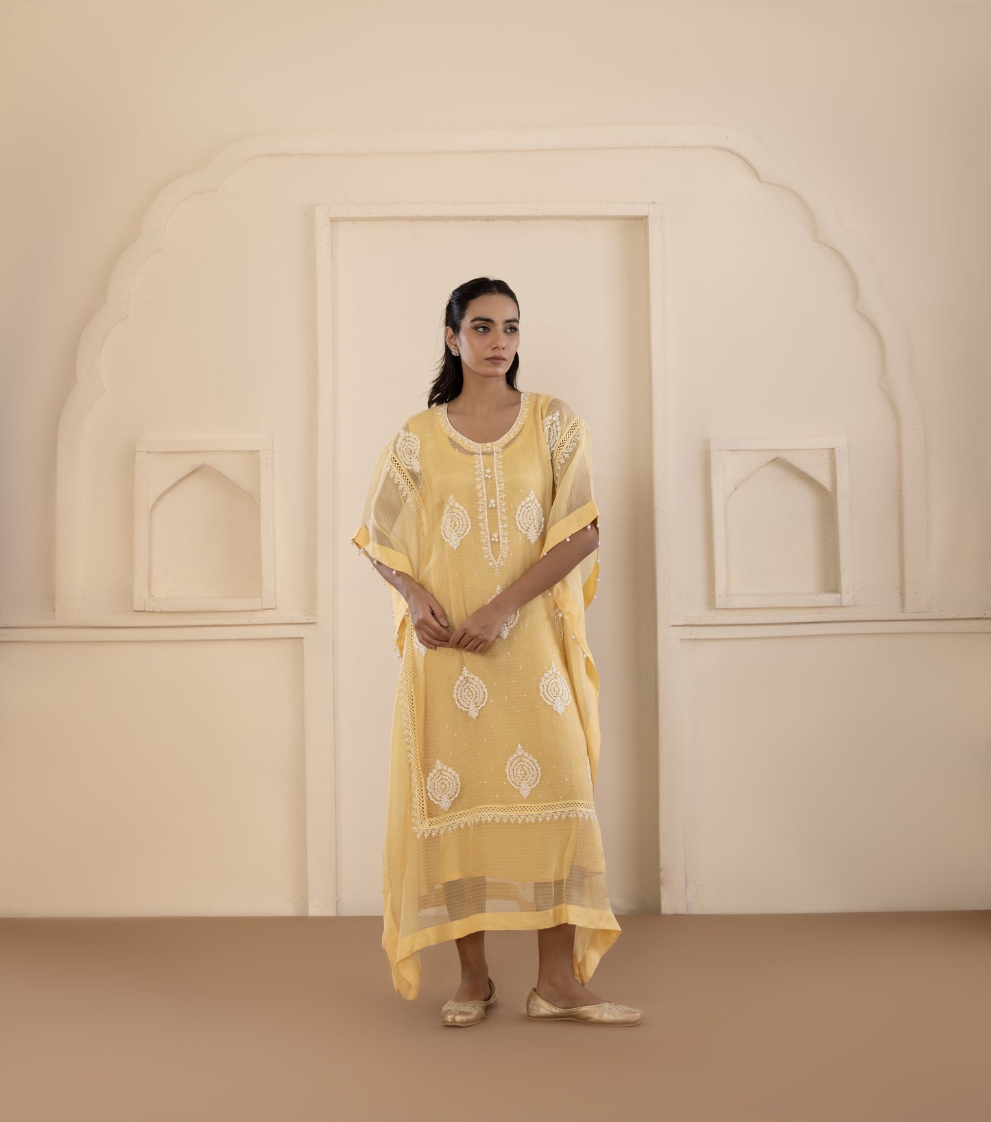 Sunlit Yellow Chikankari Kaftan