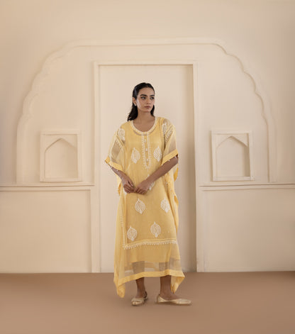 Sunlit Yellow Chikankari Kaftan