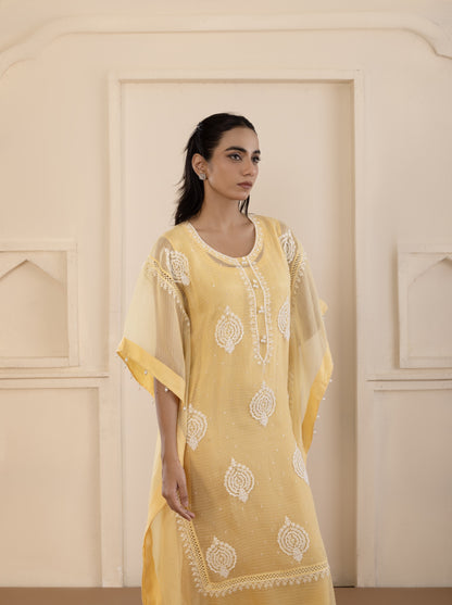 Sunlit Yellow Chikankari Kaftan