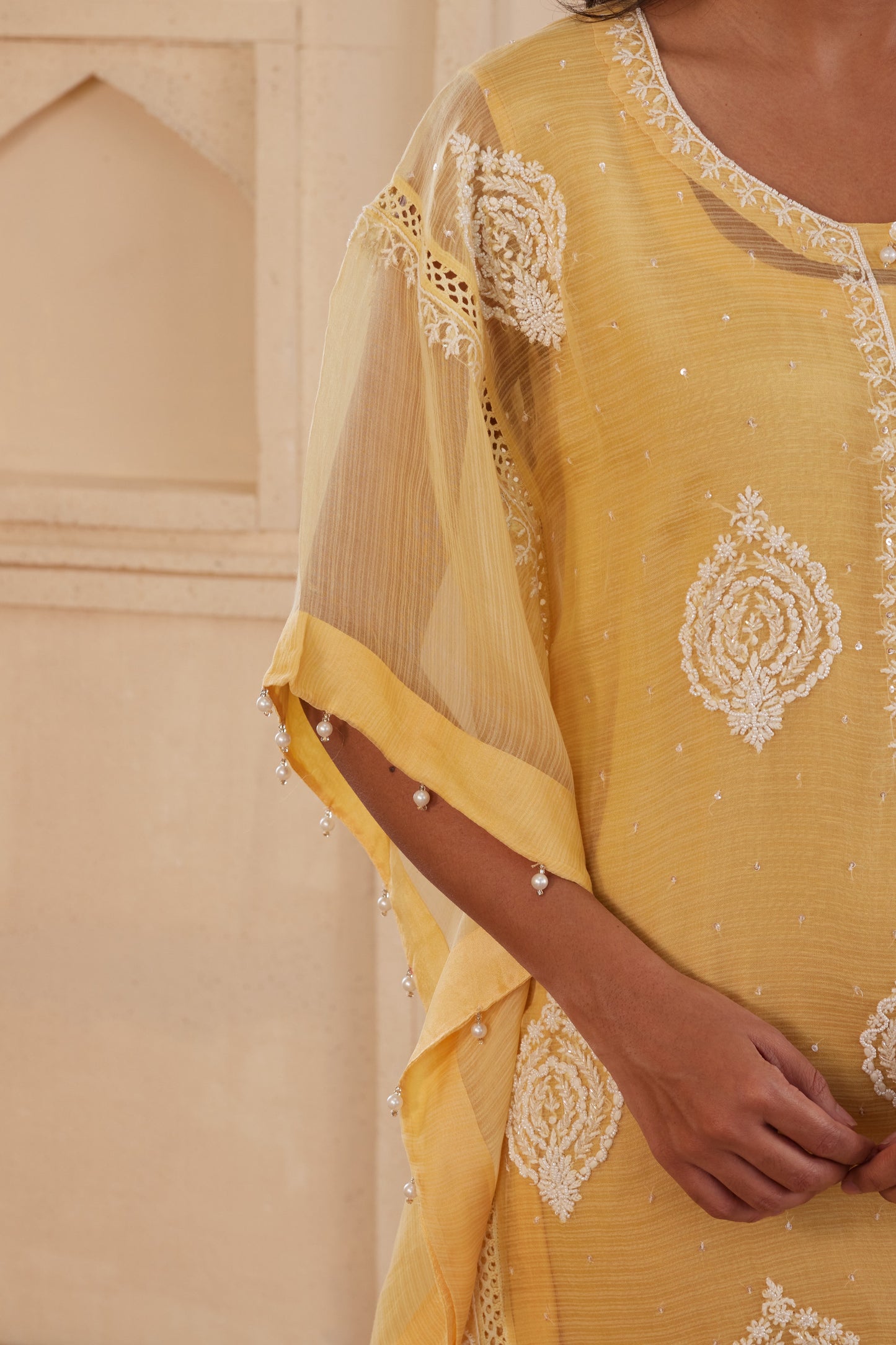 Sunlit Yellow Chikankari Kaftan