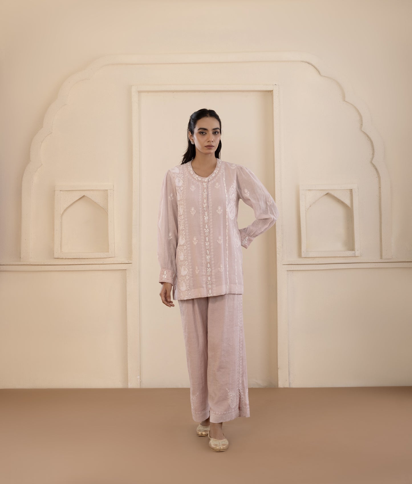 Baby Pink Chikankari Tissue Co-ord Set