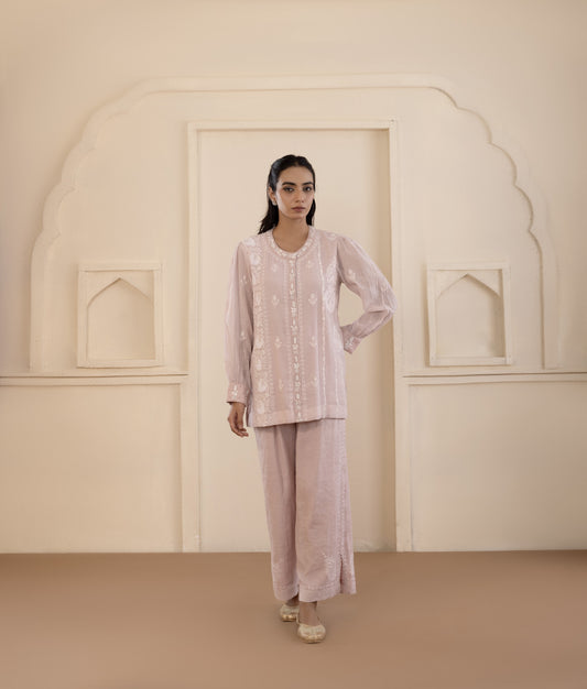 Baby Pink Chikankari Tissue Co-ord Set