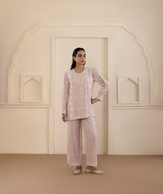 Baby Pink Chikankari Tissue Co-ord Set