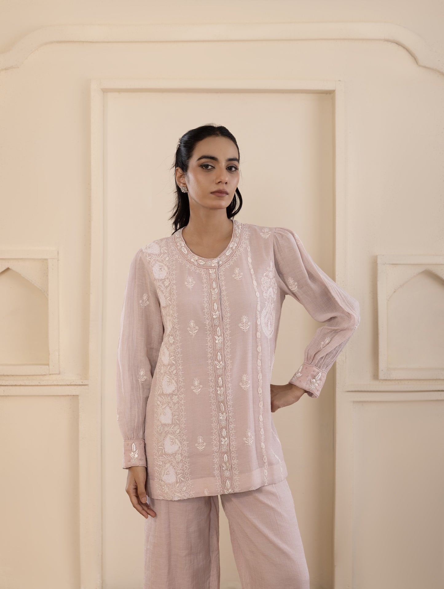 Baby Pink Chikankari Tissue Co-ord Set