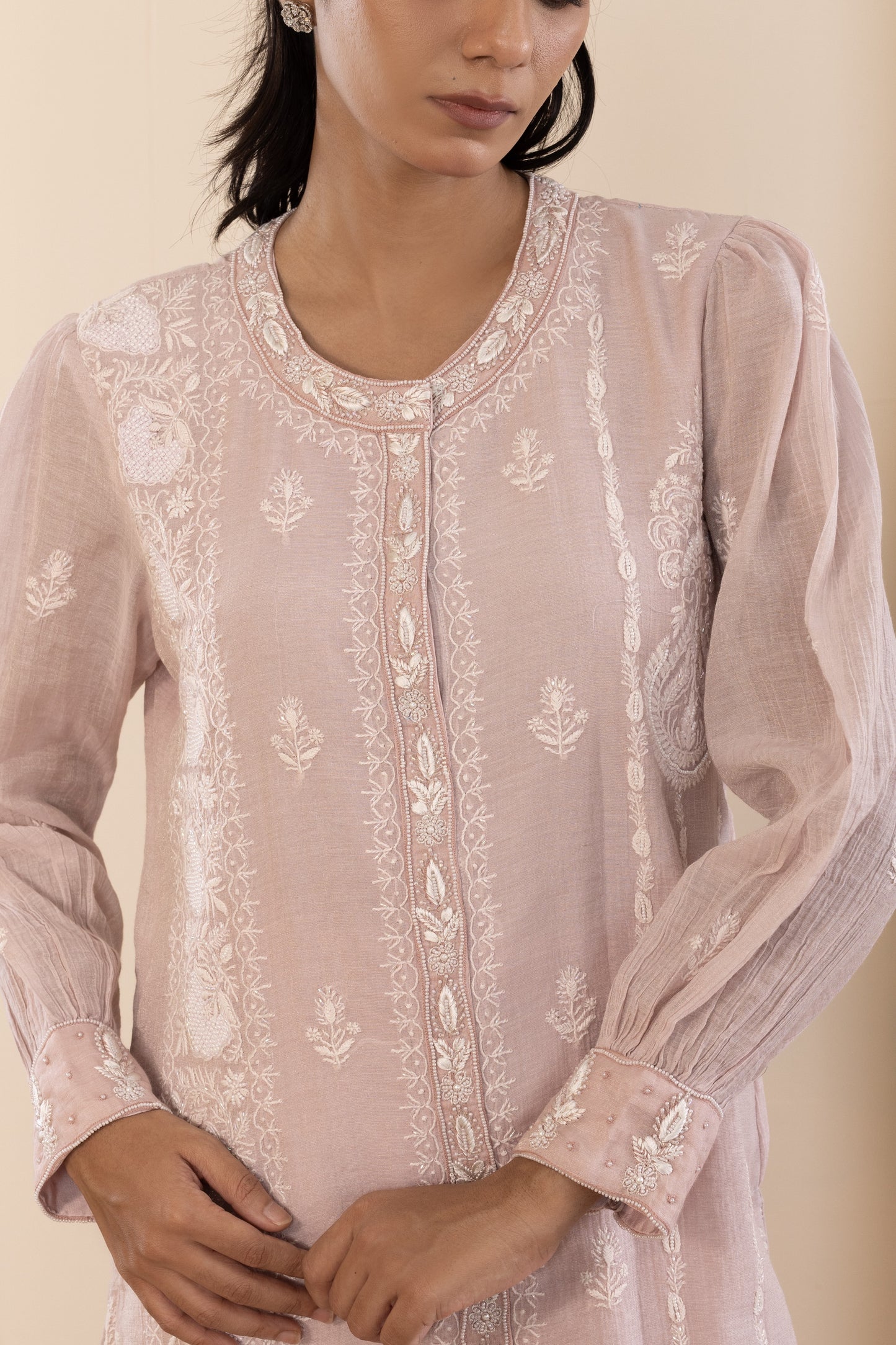 Baby Pink Chikankari Tissue Co-ord Set
