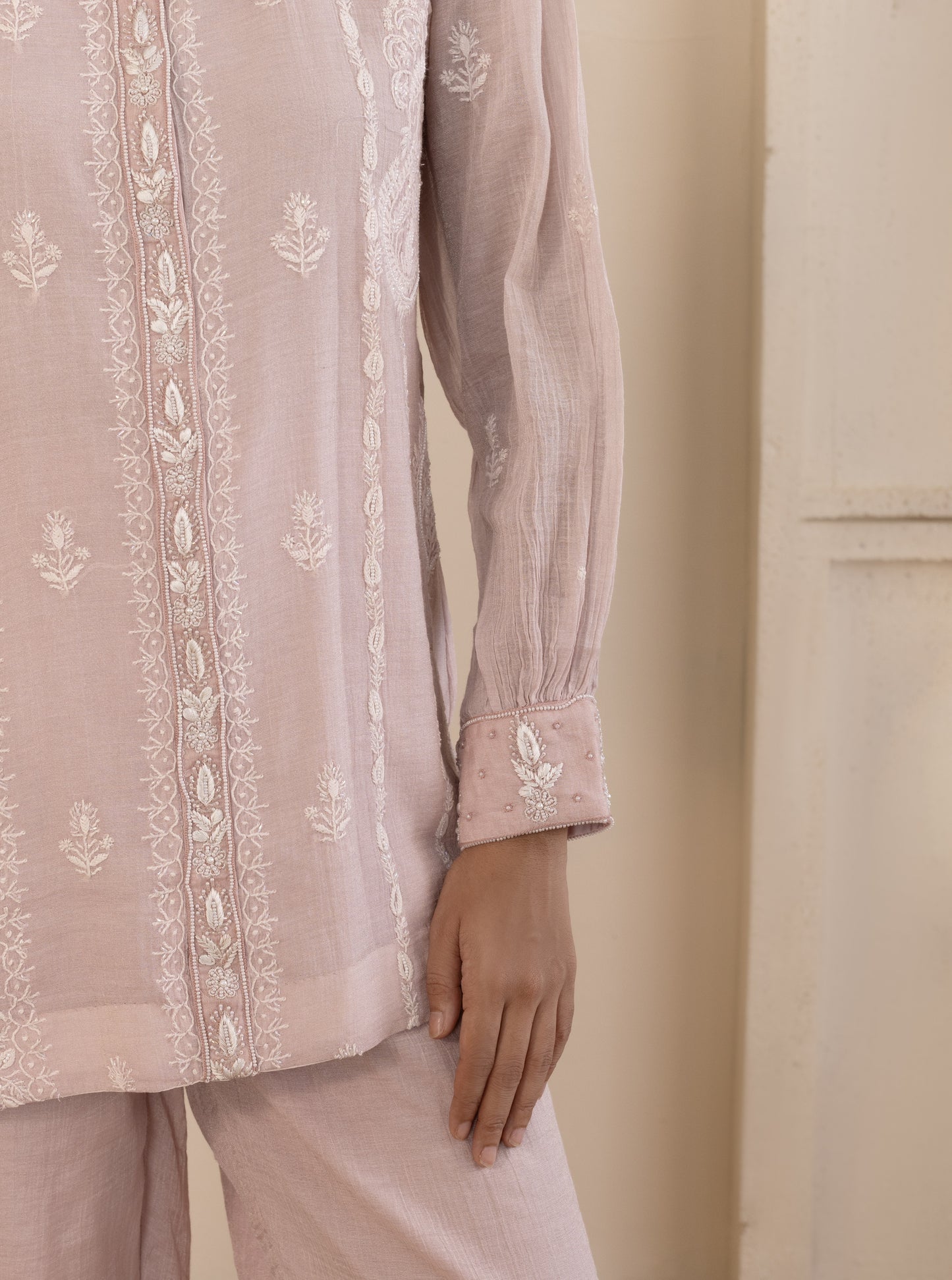 Baby Pink Chikankari Tissue Co-ord Set