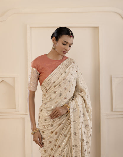 Emerald Highlighted Mukaish Muga Silk Saree