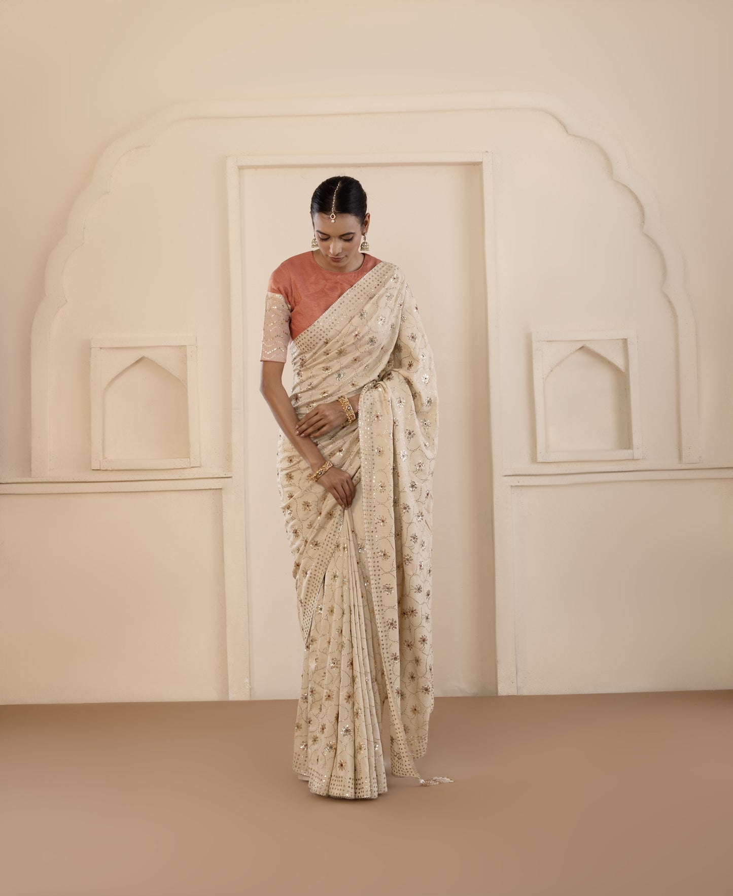 Emerald Highlighted Mukaish Muga Silk Saree