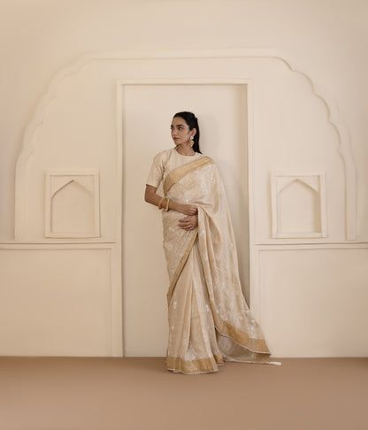 Muga Silk Chikankari Saree Set