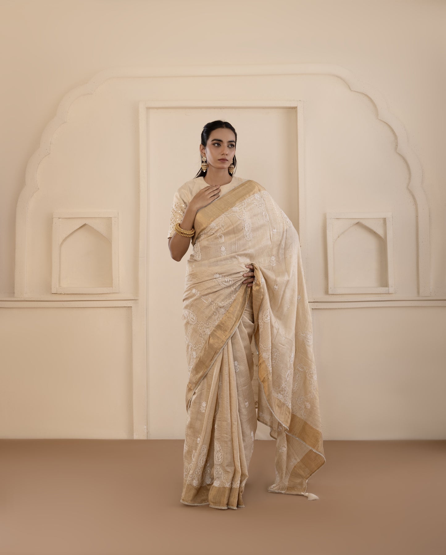 Muga Silk Chikankari Saree Set