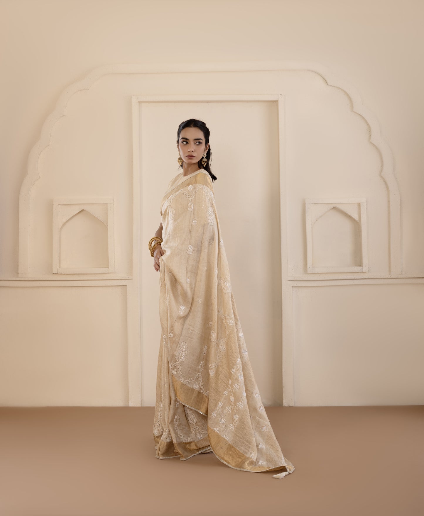 Muga Silk Chikankari Saree Set