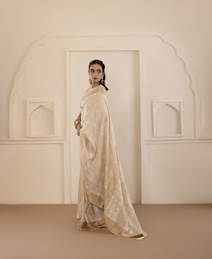 Muga Silk Chikankari Saree Set