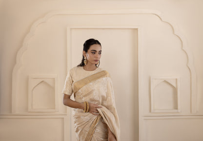 Muga Silk Chikankari Saree Set
