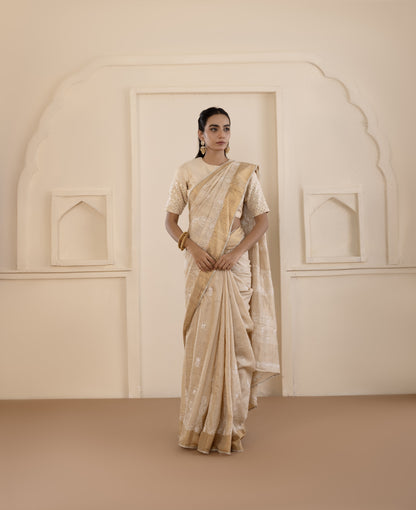 Muga Silk Chikankari Saree Set