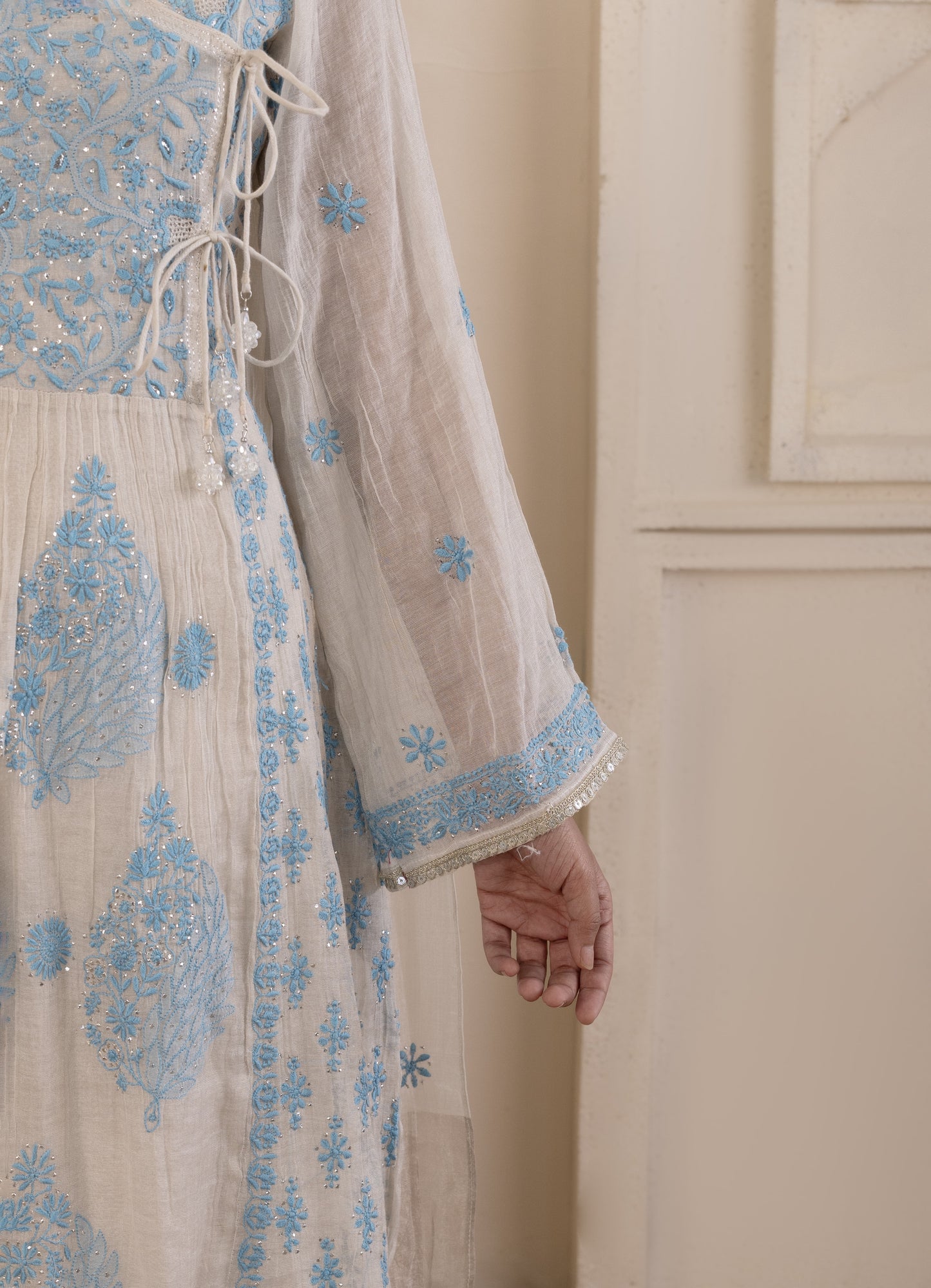 Silver Tissue Mukaish Angarkha Set